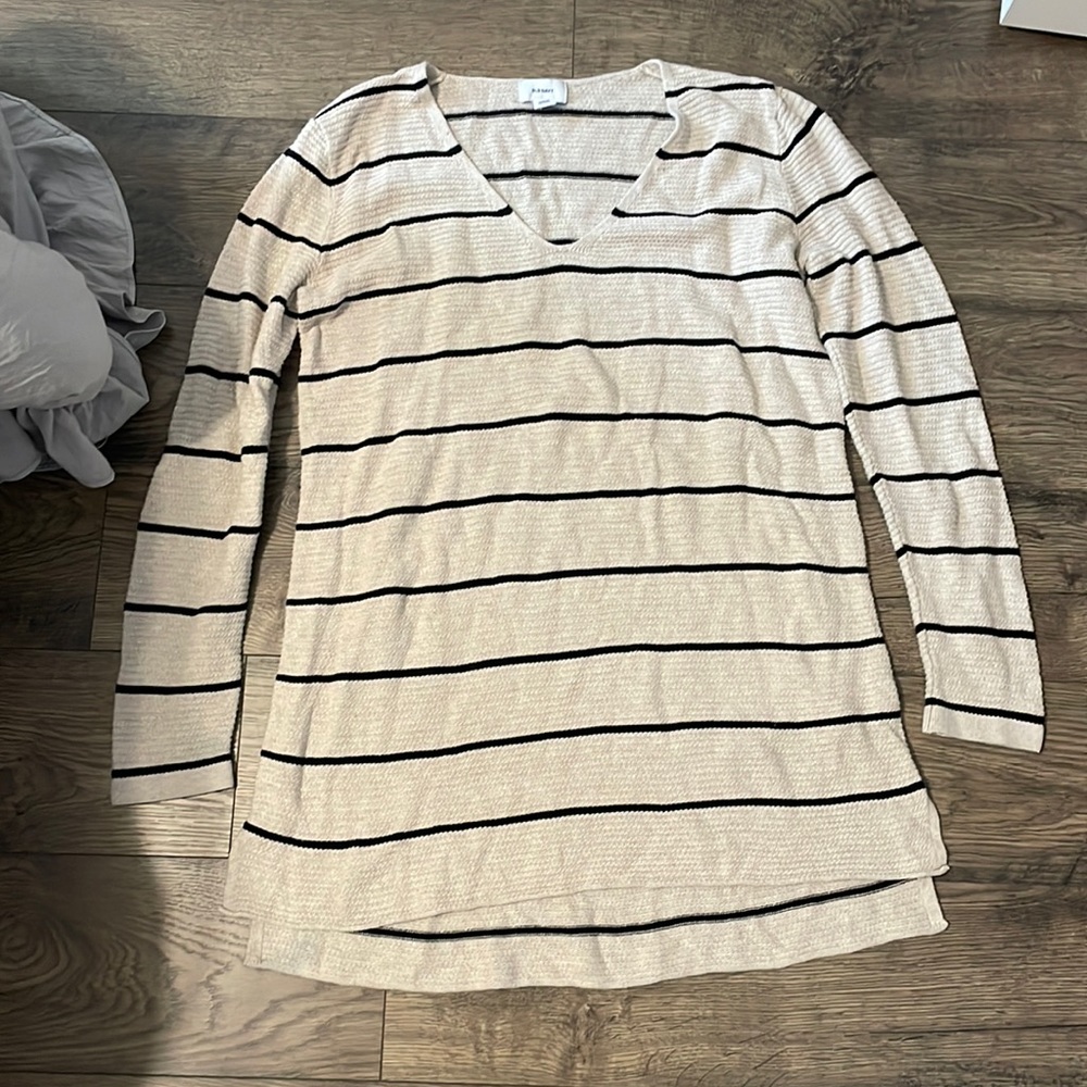 Tan with black stripes; Women’s knit sweater